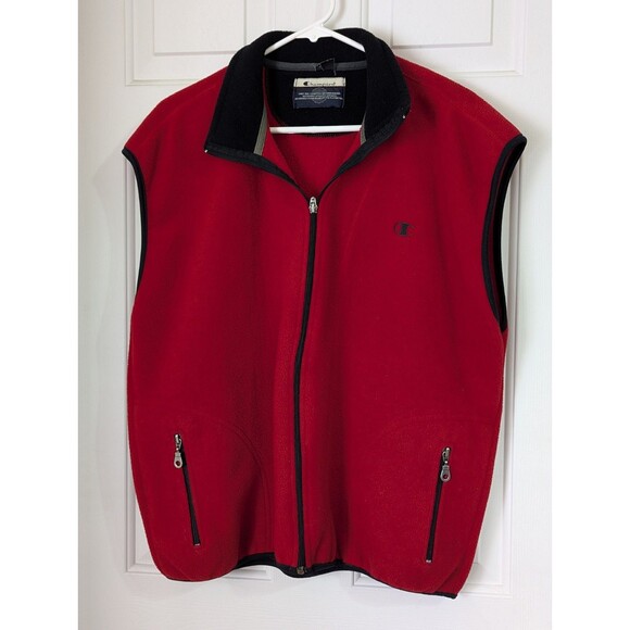 Champion Fleece Vest Men's Large Red Full Zip Pockets Golf Hiking Performance - Picture 1 of 10